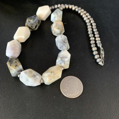 Navajo White Opal Bead Necklace | Sterling Silver | 20mm | 21" | Authentic Native American Handmade | 13983