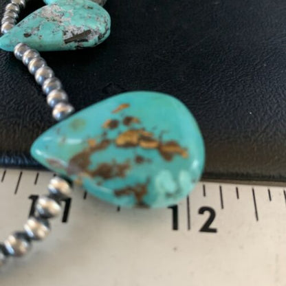 Teardrop Blue Turquoise Necklace | Navajo Pearls | Sterling Silver | 20" | 13963