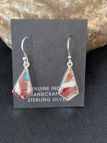 Navajo Purple Spiny Oyster Turquoise Dangle Earrings | Sterling Silver | Authentic Native American Handmade | 14082