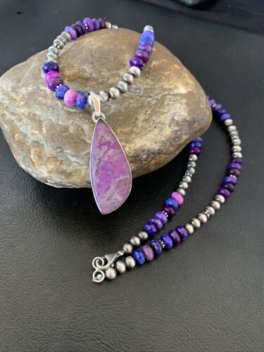 Navajo Pearl Necklace with Purple Sugilite Pendant | Sterling Silver | Authentic Native American Handmade | 11745