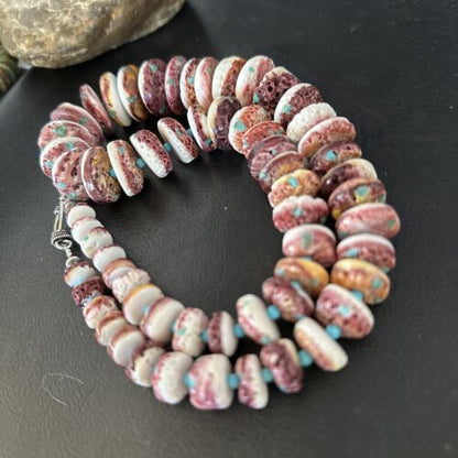 Navajo Purple Spiny Oyster & Blue Turquoise Necklace | Sterling Silver | 22" | Authentic Native American | 14726