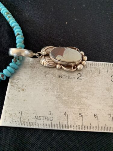 Navajo Blue Turquoise Sterling Silver Necklace | Pyrites Pendant | Southwestern 01393