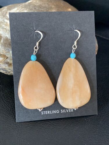Navajo Tan Jasper and Blue Turquoise Earrings | Sterling Silver | Authentic Native American Handmade | 13102