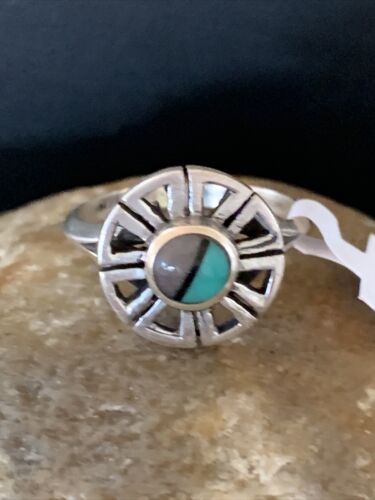 Navajo Women's Inlay Blue Turquoise Ring | Sterling Silver | Sz 6.5 | Authentic Native American Handmade | 1783