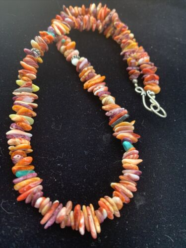 Navajo Red Spiny Oyster Turquoise Necklace | Sterling Silver | Authentic Native American Handmade | 18" | 1812