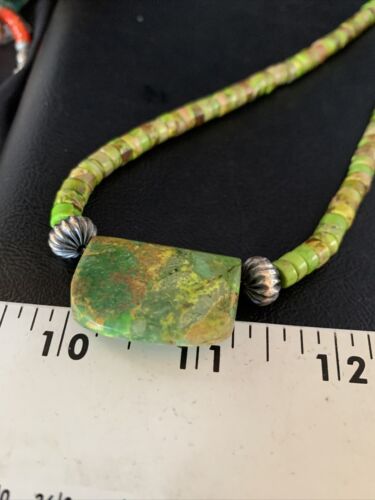 Navajo Green Gaspeite Turquoise Pendant | Sterling Silver | Authentic Native American Handmade | 13917