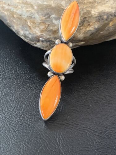 Navajo Orange Spiny Oyster Ring | Authentic Native American Sterling Silver | Multi-Stone | Sz 5.5 | 11657