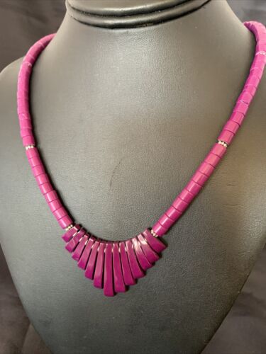 Navajo Purple Sugilite Heishi Necklace | Sterling Silver Tube Fan | 20" | Authentic Native American Handmade | 10472