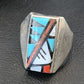 XL Zuni Men's Spiny Blue Turquoise Inlay Ring | Sterling Silver | Sz 15 | 12427