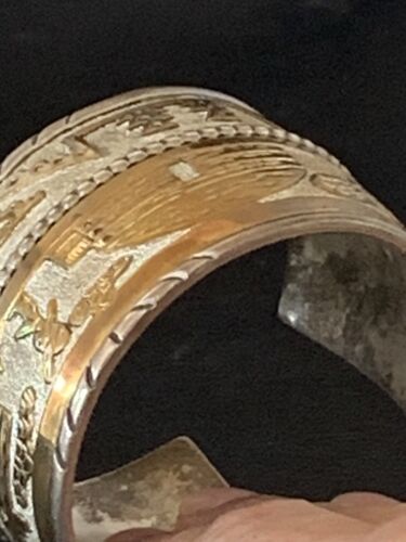 Navajo Pueblo Cuff Bracelet | Sterling Silver & Gold Filled | Authentic Native American Handmade | 1579