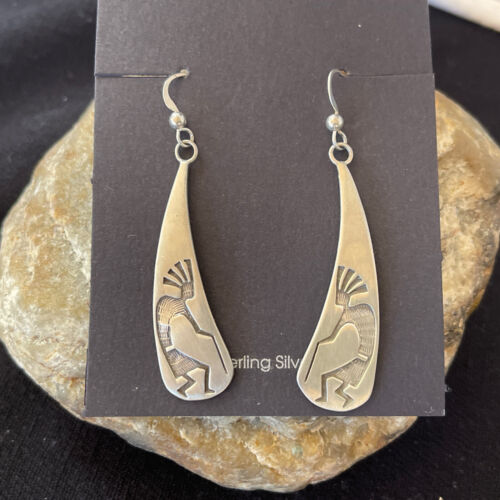 Handmade Sterling Silver Kokopelli Dangle Earrings | Authentic Native American Hopi Design | 01501