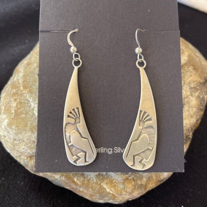 Handmade Sterling Silver Kokopelli Dangle Earrings | Authentic Native American Hopi Design | 01501