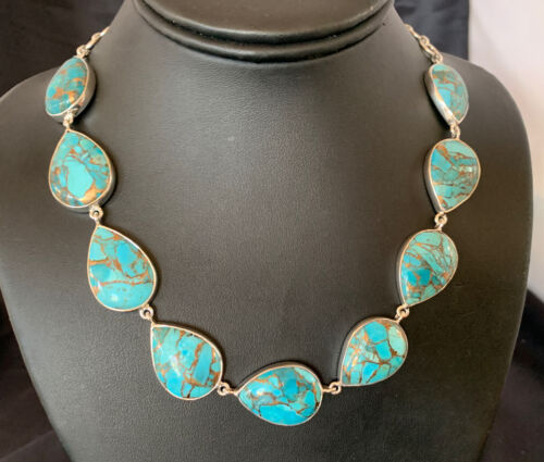 Navajo Blue Mojave Turquoise Pendant Necklace | Sterling Silver | 18" | Authentic Native American Handmade | 11633