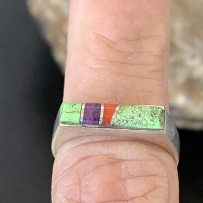 Navajo Green Gaspiete Sugilite Red Coral Inlay Ring | Sz 6 | Authentic Native American Handmade | 10990