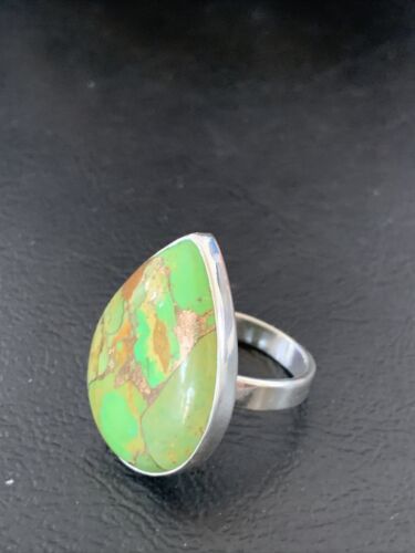 Navajo Green Mojave Turquoise Ring | Sterling Silver | Sz 8 | Authentic Native American Handmade | 11788