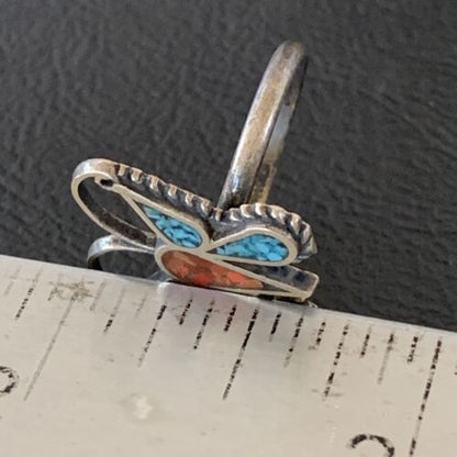 Navajo Women's Butterfly Turquoise Ring | Sterling Silver Inlay | Sz 5 | Authentic Native American | 10891