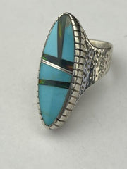 Navajo Multi-Color Opal Turquoise Inlay Ring | Sterling Silver | Sz 6.5 | Authentic Native American Handmade | 1609