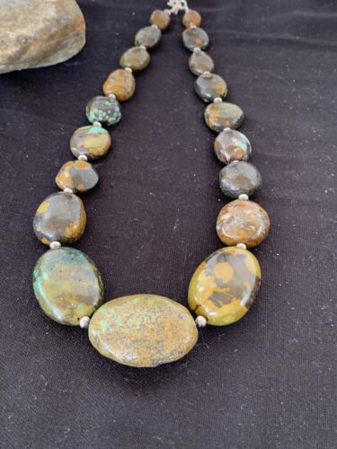Navajo Graduated Sterling Silver Natural Blue Nugget Turquoise Necklace | Authentic Native American | 22" | 623