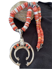 Turquoise Spiny Sterling Squash Blossom Necklace | Navajo Naja Pendant | Navajo Pearls | 21" | 00959