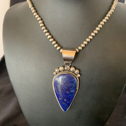 Native American Navajo Blue Lapis Pendant Necklace | Sterling Silver | Authentic Handmade | 11674