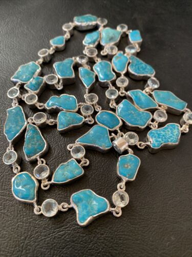Navajo Blue Kingman Turquoise Topaz Pendant Necklace | Sterling Silver | 30" | 11782