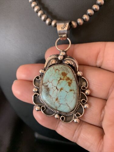 Men's Navajo Blue Dry Creek Turquoise Pendant Necklace | Sterling Silver | 12968