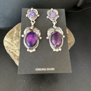 Navajo Purple Sugilite Dangle Earrings | Sterling Silver | 2" | Authentic Native American Handmade | 14405