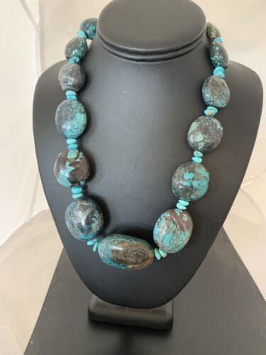 Navajo Graduated Sterling Silver Natural Blue Nugget Turquoise Necklace | Authentic Native American | 20" | 00626