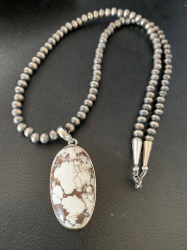 Men's Navajo Wild Horse Turquoise Necklace Pendant | Sterling Silver | Authentic Native American Handmade | 12817