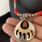 Navajo Bear Paw Red Coral Pendant Necklace | Sterling Silver | Authentic Native American Handmade | 11695