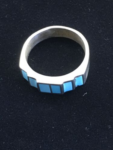 Navajo Blue Kingman Turquoise Inlay Ring | Sterling Silver | Sz 10 | Authentic Native American Handmade | 01594