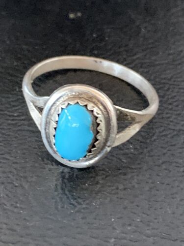 Navajo Blue Turquoise Ring | Sterling Silver | Sz 7.5 | Authentic Native American Handmade | 10723