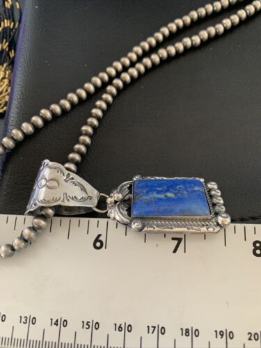 Navajo Denim Lapis Necklace with Pendant | Sterling Silver Pearls | Authentic Native American Handmade | 12440