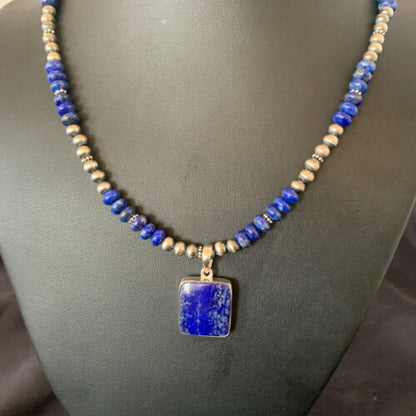 Native American Navajo Blue Lapis Pendant Necklace | Sterling Silver | Authentic Handmade | 11671 - Masha USA