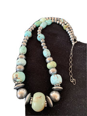 Sterling Silver Navajo Pearls Necklace | Dry Creek Turquoise Beads | Native American Handmade |21" | 01387