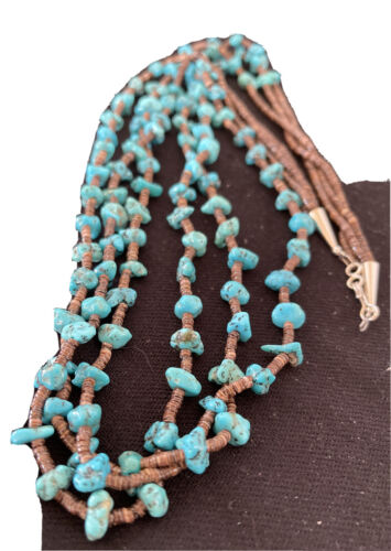 Navajo Kingman Turquoise 3 Strand Necklace | Sterling Silver | Authentic Native American Handmade | 1161