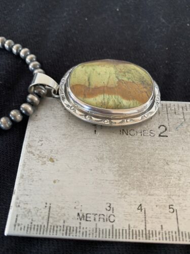 Navajo Green Gaspeite Pendant Necklace | Sterling Silver | Authentic Native American Handmade | 388