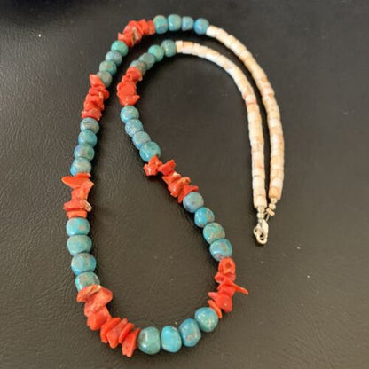 Southwestern Santo Domingo Red Coral Blue Turquoise Necklace | 28" | Authentic Native American Handmade | 12681