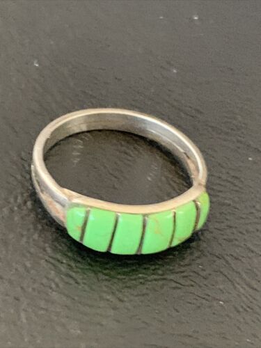 Navajo Green Gaspeite Inlay Ring | Sterling Silver | Sz 7 | Authentic Native American Handmade | 12463