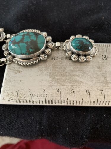 Navajo Lariat Spiderweb Turquoise Pendant Necklace | Sterling Silver | 25" | Authentic Native American Handmade | 01336