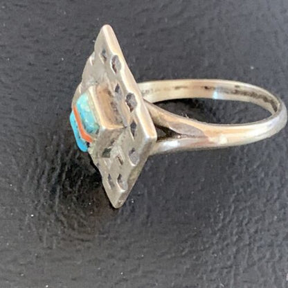 Southwestern Women's Navajo Blue Turquoise Spiny Oyster Inlay Ring | Sz 6 | 13168
