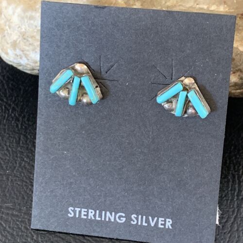 Zuni Handmade Kingman Turquoise Needle Point Stud Earrings | Sterling Silver | 13026