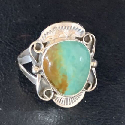 Navajo Green Royston Turquoise Ring | Sterling Silver | Sz 7.5 | Authentic Native American Handmade | 13720