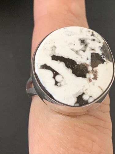 Navajo White Buffalo Turquoise Ring | Sterling Silver | Sz 7 | Authentic Native American Handmade | 01821