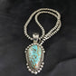 Navajo Pearls Sterling Silver Necklace with Blue #8 Turquoise Pendant | 2.7" | Authentic Native American Handmade | 10151