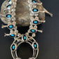 Navajo Kingman Turquoise Shadowbox Squash Blossom Necklace | Sterling Silver | Authentic Native American Handmade | 13108
