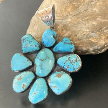 Navajo Kingman Turquoise Pendant | Sterling Silver | Authentic Native American Handmade | 11519