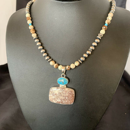 Navajo Multi-Stone Wild Horse Turquoise Necklace Pendant | Sterling Silver | Authentic Native American Handmade | 11375