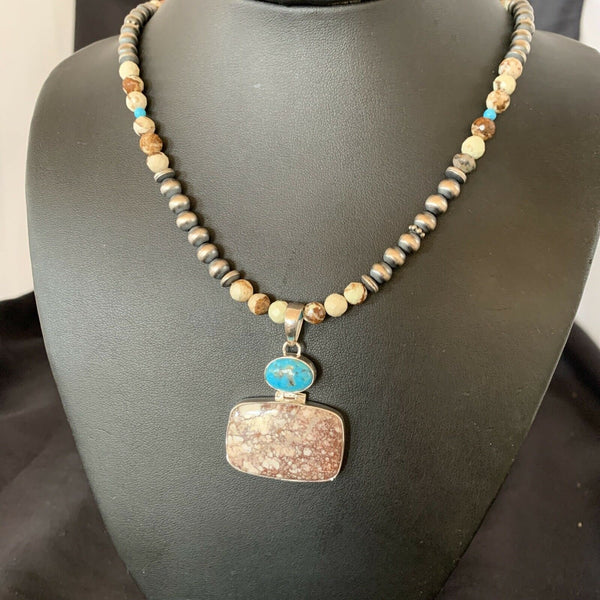Navajo Multi-Stone Wild Horse Turquoise Necklace Pendant | Sterling Silver | Authentic Native American Handmade | 11375