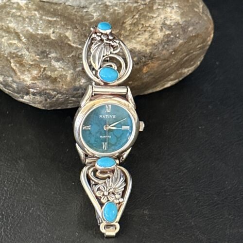Authentic Navajo Turquoise Feather Wrist Watch Tips Band | Sterling Silver | Native American Jewelry | 14314